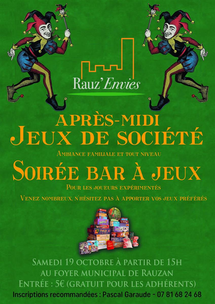 Après-midi jeux de société / Soirée bar à jeux ...