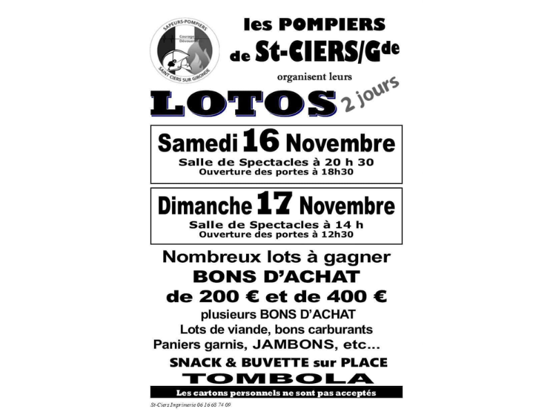 Loto du comité des sapeurs pompiers