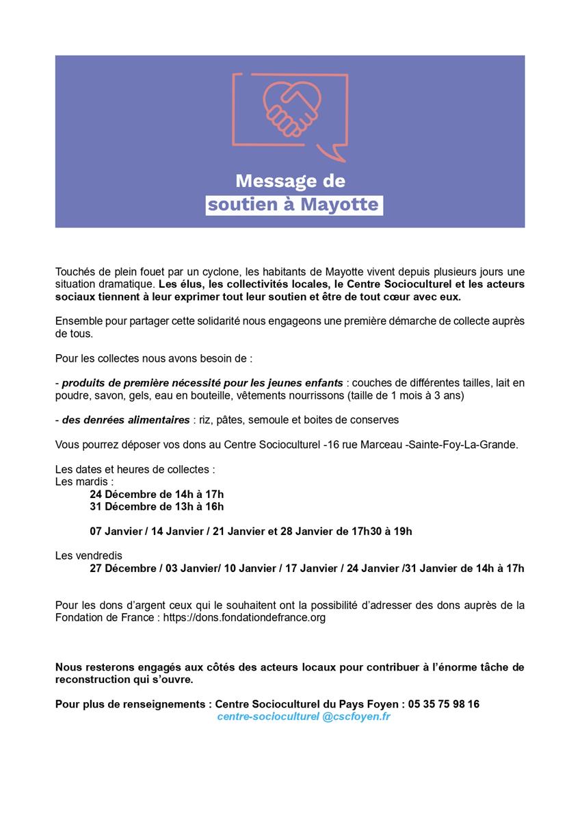 Soutien à Mayotte organisé par le Centre Socio ...