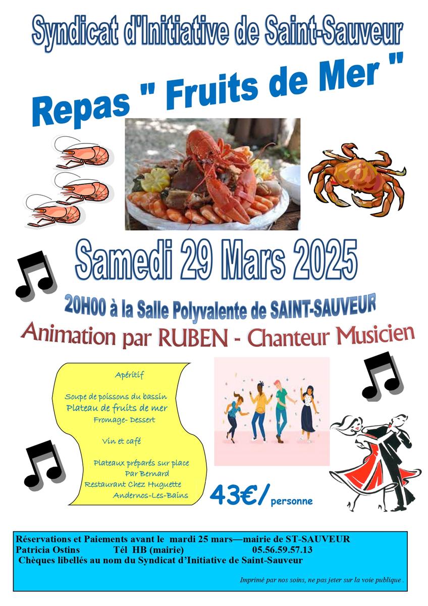 Repas Fruits de mer à Saint-Sauveur