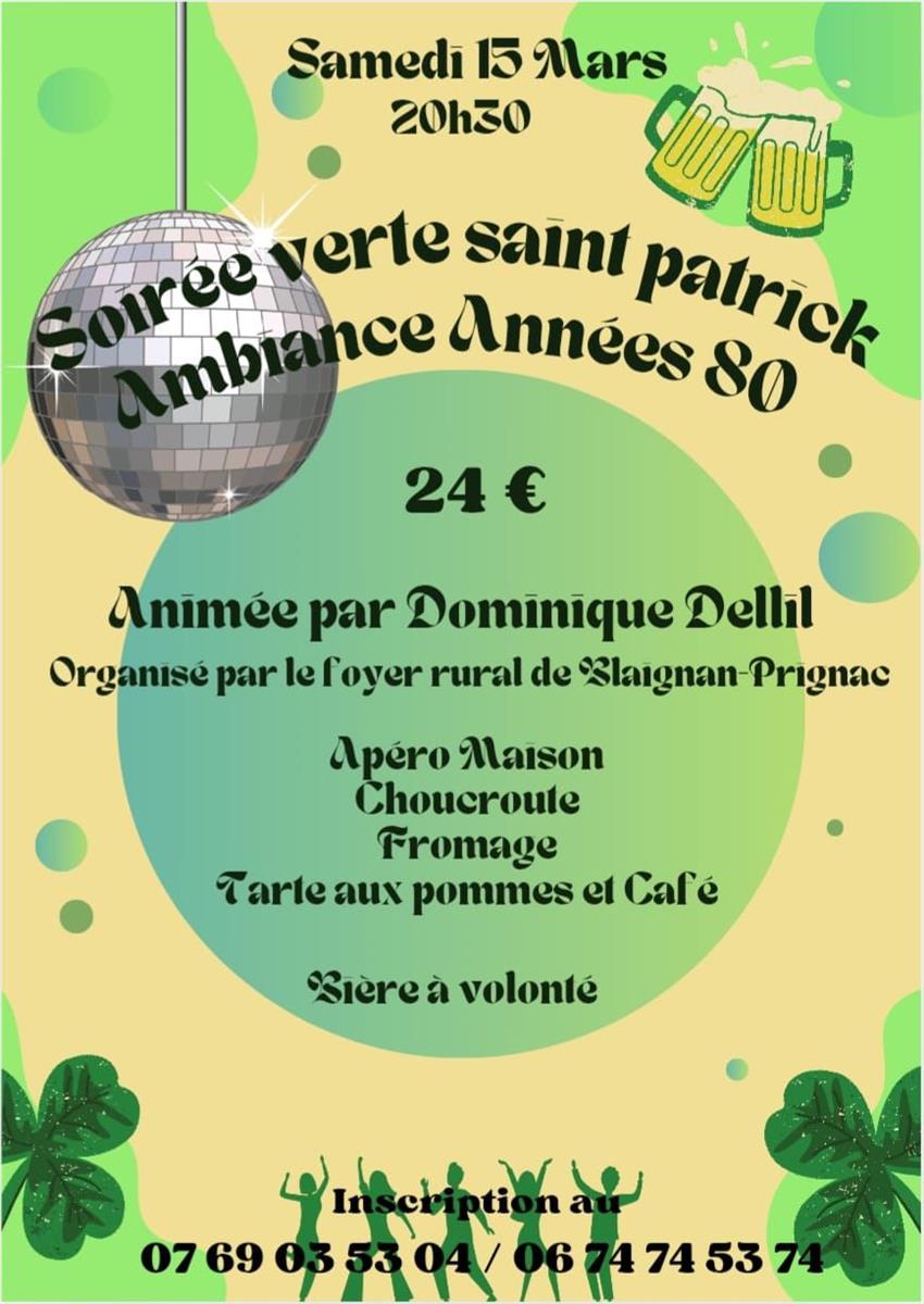 Soirée verte Saint-Patrick ambiance Années 80